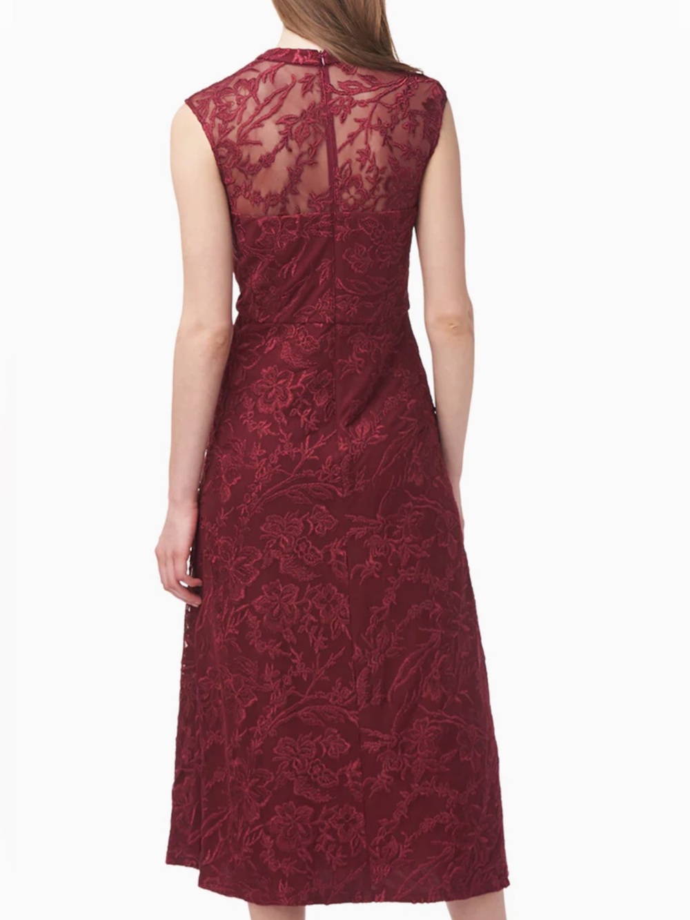 JS Collections Joy Mock Neck Embroidered Mesh Cocktail Dress - Picture 2 of 14